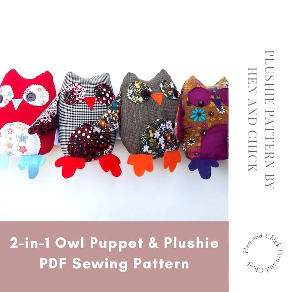 SEWING PATTERN 2-in-1 Owl Puppet and Plushie PDF, educational toys diy, owl puppet, owl stuffed animal, diy children's gifts, unique handmad