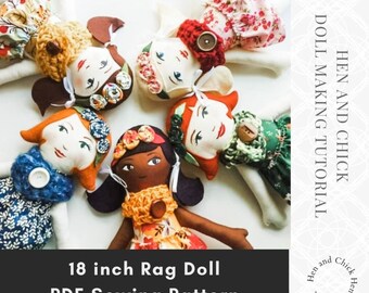 Cloth Doll Pattern, 18 inch doll with coat, skirt, and various hair style options, customizable doll sewing pattern