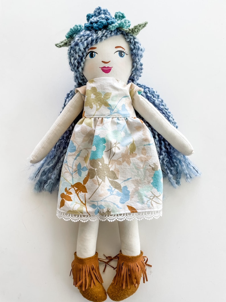 SEWING PATTERN Boho Doll Sewing Pattern PDF with doll dress and flower headband, Cottagecore Doll, yarn hair doll tutorial, diy Doll image 4