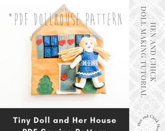 SEWING PATTERN Mini Rag Doll and Dollhouse Pattern. Instant download, printable pattern and tutorial, make a take-along toy, DIY quiet book