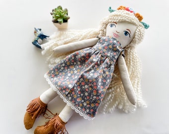 READY TO SHIP Doll, Beautiful handmade cloth doll heirloom doll, with pale blonde yarn hair