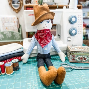 SEWING PATTERN Cowboy Doll with cowboy hat and bandana, 18 inch cloth doll tutorial, diy boy doll pattern with instructions image 2