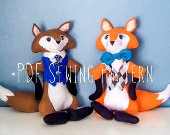 Sewing Pattern of Stuffed Animal Fox with Vest, nursery decor
