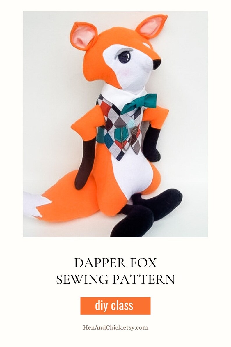 SEWING PATTERN Stuffed Animal Fox with Vest PDF, plushie tutorial, dapper fox diy, woodland fox pattern, fairytale character, diy kids gift image 9