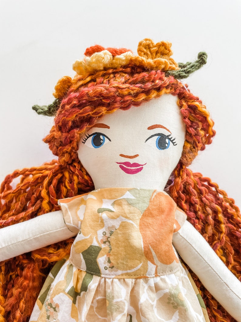 SEWING PATTERN Boho Doll Sewing Pattern PDF with doll dress and flower headband, Cottagecore Doll, yarn hair doll tutorial, diy Doll image 7