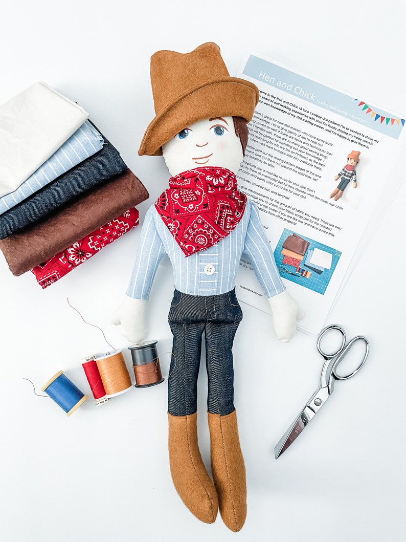 SEWING PATTERN Cowboy Doll with cowboy hat and bandana, 18 inch cloth doll tutorial, diy boy doll pattern with instructions image 8