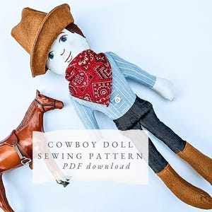 Sewing Pattern for Cowboy Doll with cowboy hat and bandana, analog hobby