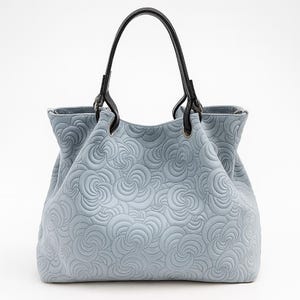 Gray leather shoulder bag for women,gray suede tote,floral leather bag,genuine leather soft tote,soft floral crossbody,soft bag,gift for her