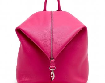 Women’s Pink Leather Bag,Fashion Pink Leather Backpack, Casual Travel Bag,Stylish Tote Backpack,Shoulder Bag,Luxe Work Backpack for Women