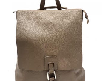 Taupe Leather Backpack With Flap Closure - Handcrafted  display picture 1