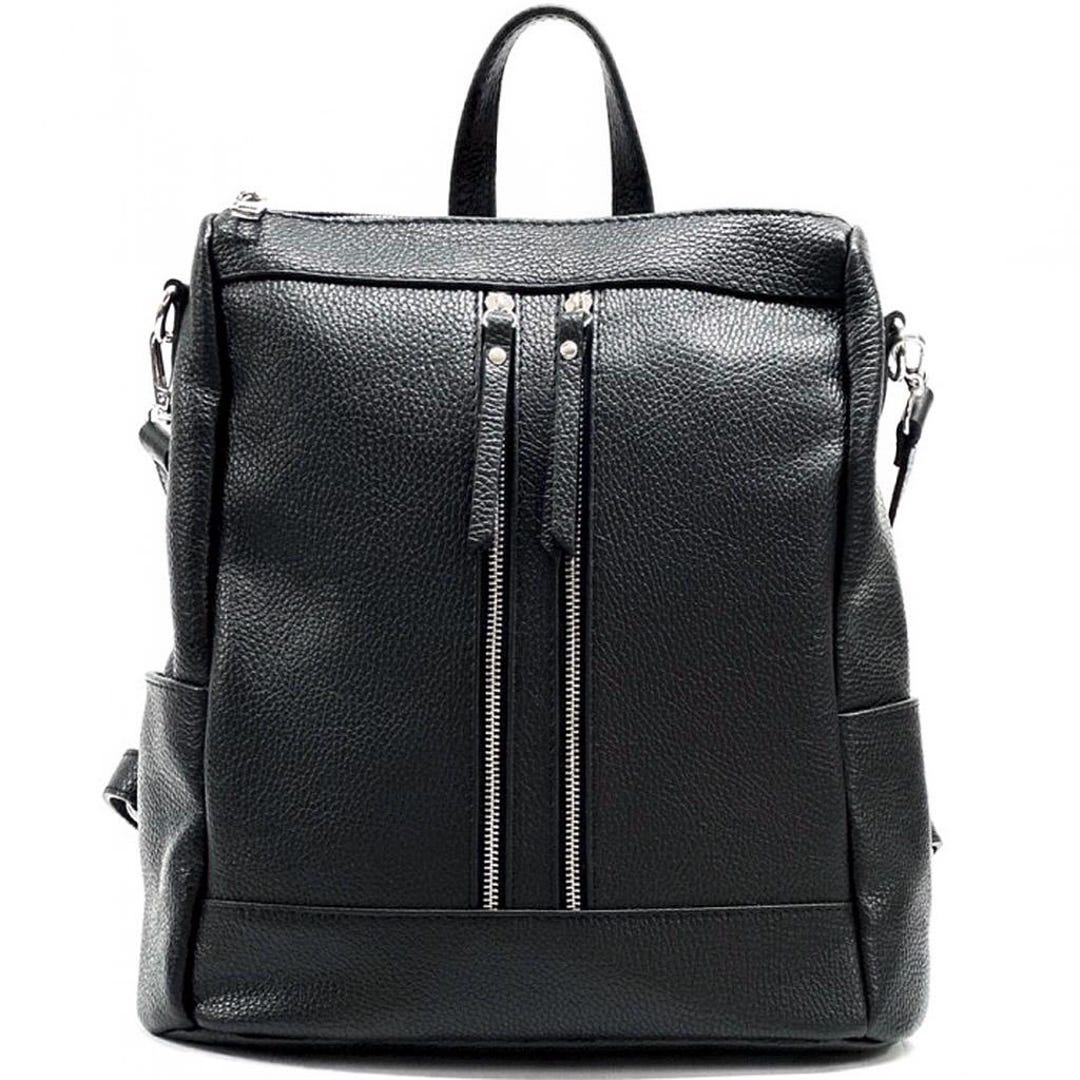 Genuine Soft Leather Convertible 2 in 1 Backpack - Black Amazon.com: Wesccimo Genuine Leather Backpack Purse For  main image 3