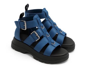 Gladiator sandals, Handmade Sandals,Platform Leather,Ankle strap,Blue leather shoes,Buckle sandals,summer shoes for women,unique gift her