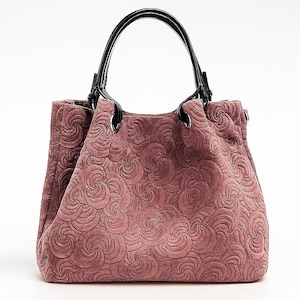 Pink leather shoulder for women,leather bag for women,pink suede tote,floral leather bag,genuine leather bag,pink soft tote,unique gift