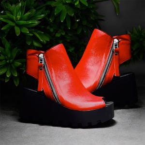 Red sandal boots,Handmade Sandals,Platform Leather,adjustable straps,Red leather shoes,Buckle sandals,summer shoes for women,unique gift