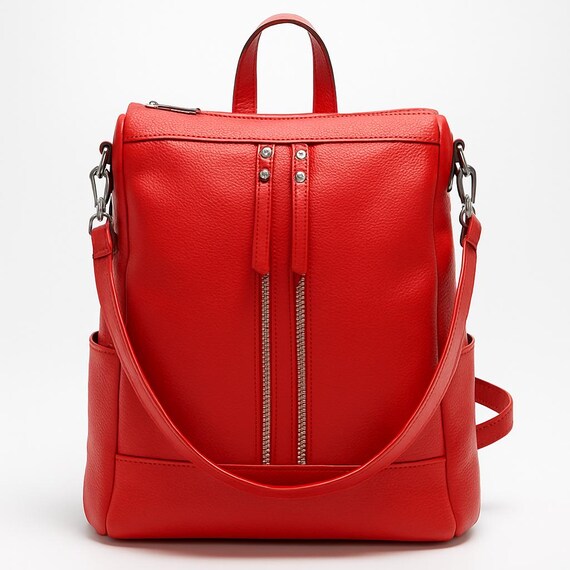 Stylish red backpack HANNA GRACE Stylish Red Backpack Bag Purse Faux Leather  main image 4