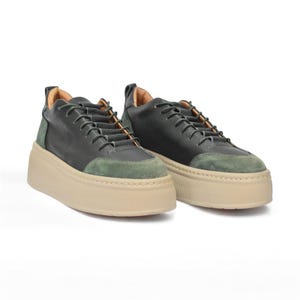 Chic Platform sneakers for women,Leather sneakers,Platform leather shoes,Platform shoes,Green Platform shoes,Platform footwear, Gift for her