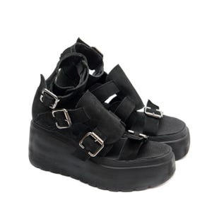 Handmade Platform Sandal shoes,Black Leather,Buckle Sandals,Women&#39;s Summer Shoes,Black Leather Platform,Designer Sandals.Uniqie gift for her