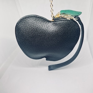 Monedero negro, billetera de mujer con forma de manzana, decoración de bolso, llavero, portamonedas, monedero o artículos pequeños esenciales, accesorio elegante y funcional