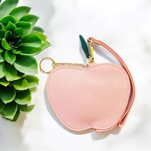 Monedero rosa, billetera de mujer con forma de manzana, decoración de bolso, llavero, portamonedas, monedero o artículos pequeños esenciales, accesorio elegante y funcional