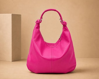 Borsa in morbida pelle fucsia per donna, borsa a tracolla, grande tote in pelle rosa, borsa hobo fucsia, borsa a tracolla, borsa da lavoro, borsa da tutti i giorni, tote in pelle premium