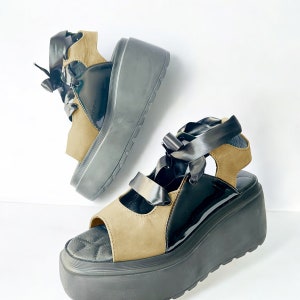 Handmade Black Leather Platform Sandals Laces,Casual sandals Laces, Lightweight Platform Sandals, Beige Leather Sandals,Women&#39;s Summer shoe