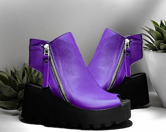 Purple sandal boots,Handmade Sandals,Platform Leather,adjustable straps,leather shoes,Buckle sandals,summer shoes for women,unique gift