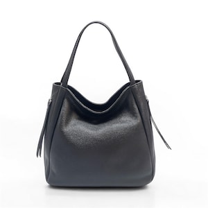 Soft black tote for women,Black leather bag,Genuine leather tote,Black shoulder bag,Crossbody leather purse,Soft leather tote,Gift for women
