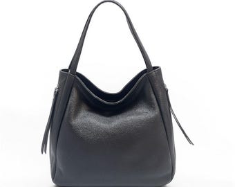 Soft black tote for women,Black leather bag,Genuine leather tote,Black shoulder bag,Crossbody leather purse,Soft leather tote,Gift for women
