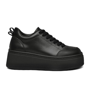 Chic Platform sneakers for women,Leather sneakers,Platform leather shoes,Platform shoes,Black Platform shoes,Platform footwear, Gift for her