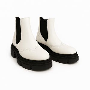 White Leather Ankle Boots,Stylish Leather Chelsea Boots for Women,White Leather Boots,Custom Shoes For Women,White Footwear,Heel Boots