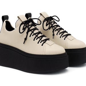 Beige Platform sneakers for women,Leather sneakers,Platform leather shoes,Platform shoes,beige Platform sneakers,black Platform footwear