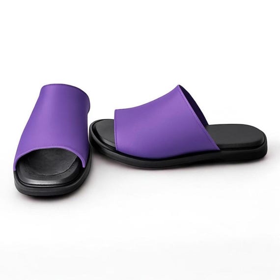 Comode ciabatte in pelle nera, sandali piatti, slip-on estive