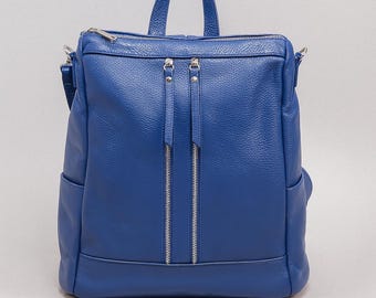 2118 Leather Shoulder Purse Convertible Backpack - Blue Convertible Backpack to Shoulder Bag – StockyardX, The  main image 2
