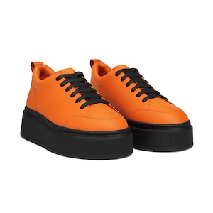 Platform sneakers for women,Leather sneakers,Platform leather shoes,Black Platform,orange Platform shoes,Platform footwear, Gift for her