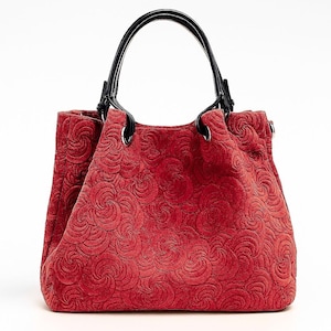 Red leather shoulder,leather bag for women,red suede tote,red leather bag,genuine leather bag,red soft tote,soft floral crossbody,red tote