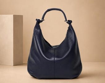 Soft dark blue leather bag for women,shoulder bag,big blue leather tote,blue hobo bag,shoulder bag,work bag,daily bag,premium leather tote