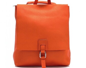 5863 Leather Backpack Purse Orange Real Soft Leather Travel Fashion Soft Orange Leather Backpack - Etsy main image 4