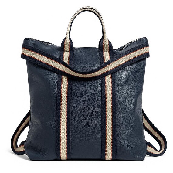 Blue Convertible 2 in 1 Backpack for Women,genuine Leather  display picture 3