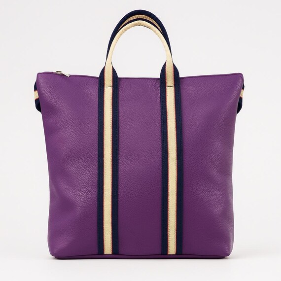 Purple Convertible 2 in 1 Backpack for Women,genuine Leather  display picture 3