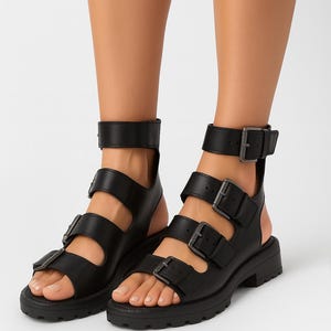 Comfortable All Day Sandals,Handmade Sandals, Custom Leather Sandals,Strappy Sandals,Black Leather Shoes,Buckle Sandals,Summer Women’s Shoes