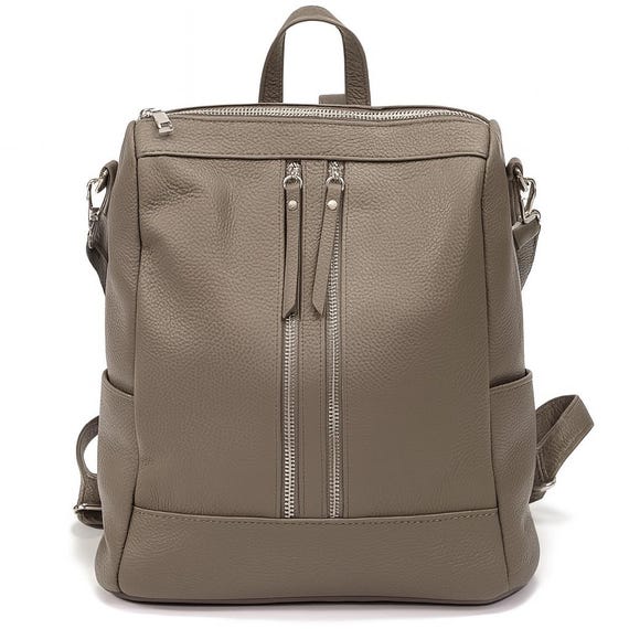 Multi-pocket Convertible Taupe Leather Women\'s Bag Taupe Aquila Tote Bag by White Elm | Vegan Work Tote for 17  main image 2