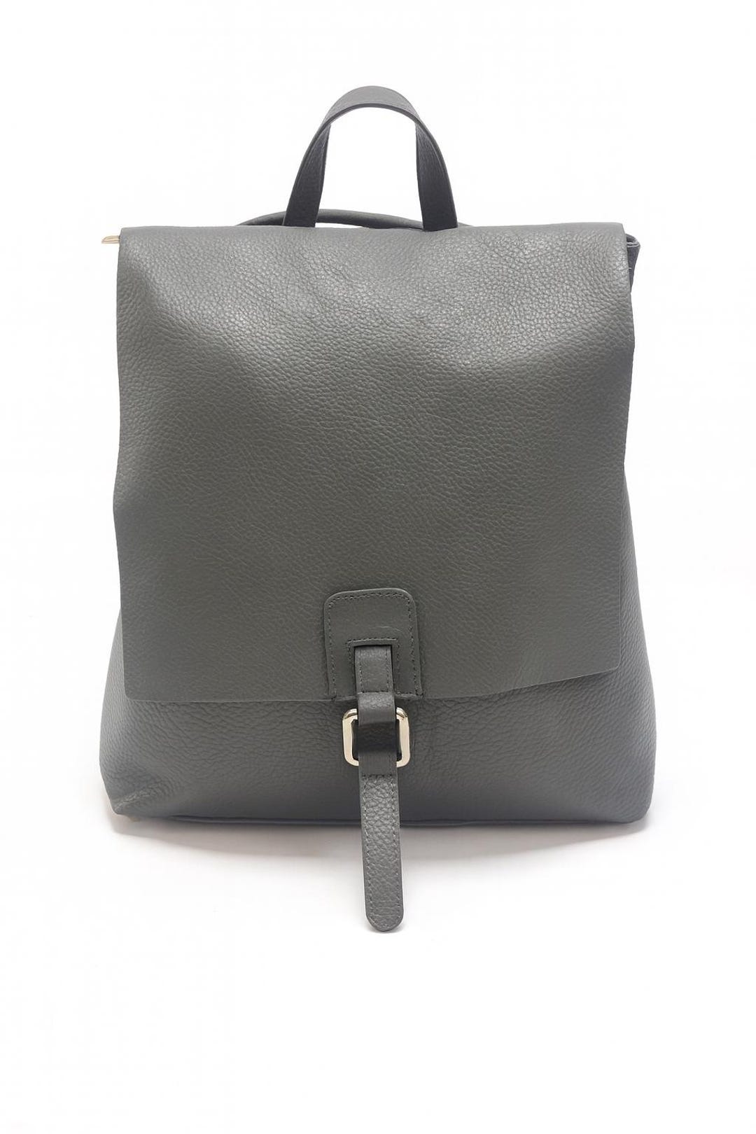Gray Leather Backpack – Minimalist Flap Design, Magnetic  display picture 2