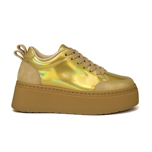 Iridescent Platform sneakers for women,Leather sneakers,Platform patent leather shoes,Platform shoes,Gold Platform shoes,Platform footwear