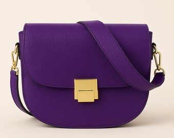 Purple medium Leather Bag for women,flap shoulder bag,compact purse,elegant purple bag,crossbody bag,purple leather luxury bag,perfect gift