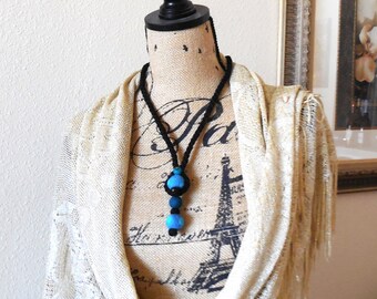 Modern Fun Necklace...Black And White Necklace...Bohemian Turquoise Necklace...Hand Felted Beads...Wearable Art Necklace..Fiber Art..