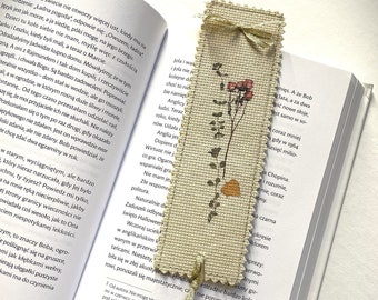 Floral Bookmark On Linen Canvas For Book lover, Perfect Gift For Any Occasion, Hand Made Unique Bookmark