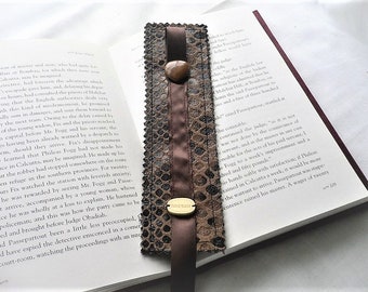 Hand crafted bookmark for book lovers and perfect gift  Leather Design Hand made with Fabric