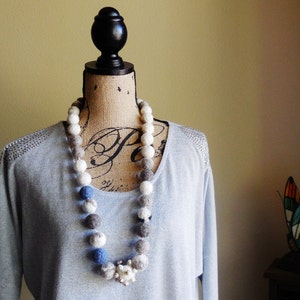 Fiber Art Necklace..Wearable Art Necklace..Felted Beads Hand Made Necklace..Neutral Colors Necklace