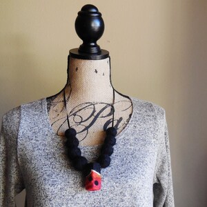 Domino ... Modern Original Design Necklace..Black And Red..Hand made Necklace..Hand Felted Necklace ... Unique ... Elegant