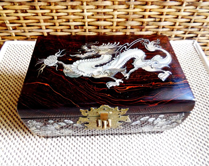 Vintage Korean Jewelry Box With Mirror...mother of Pearl Inlay Etsy